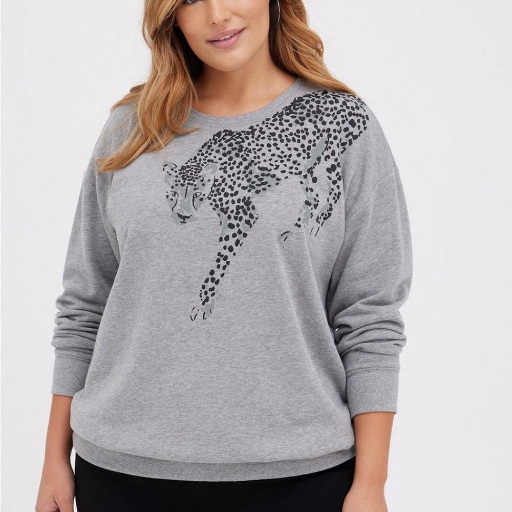 Torrid Drop Shoulder Sweatshirt – Cozy Fleece Leopard Grey size 4x